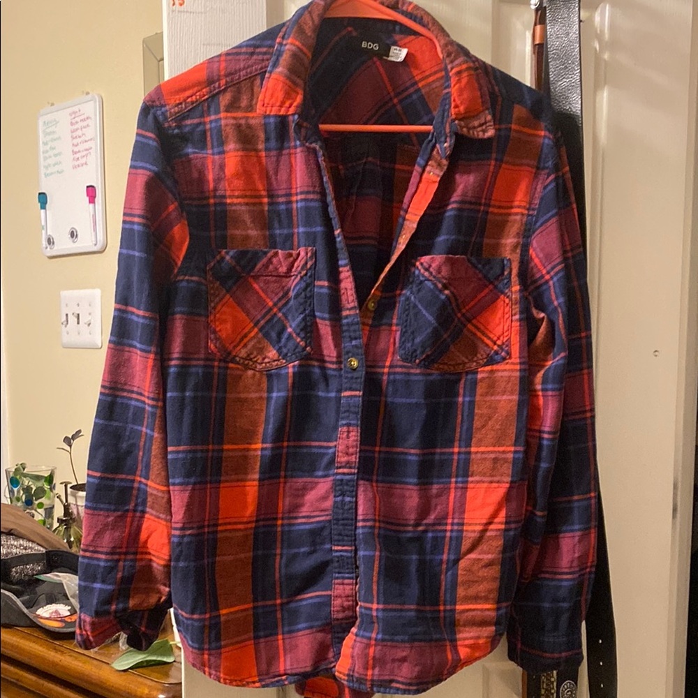Red and Blue Plaid Flannel Shirt